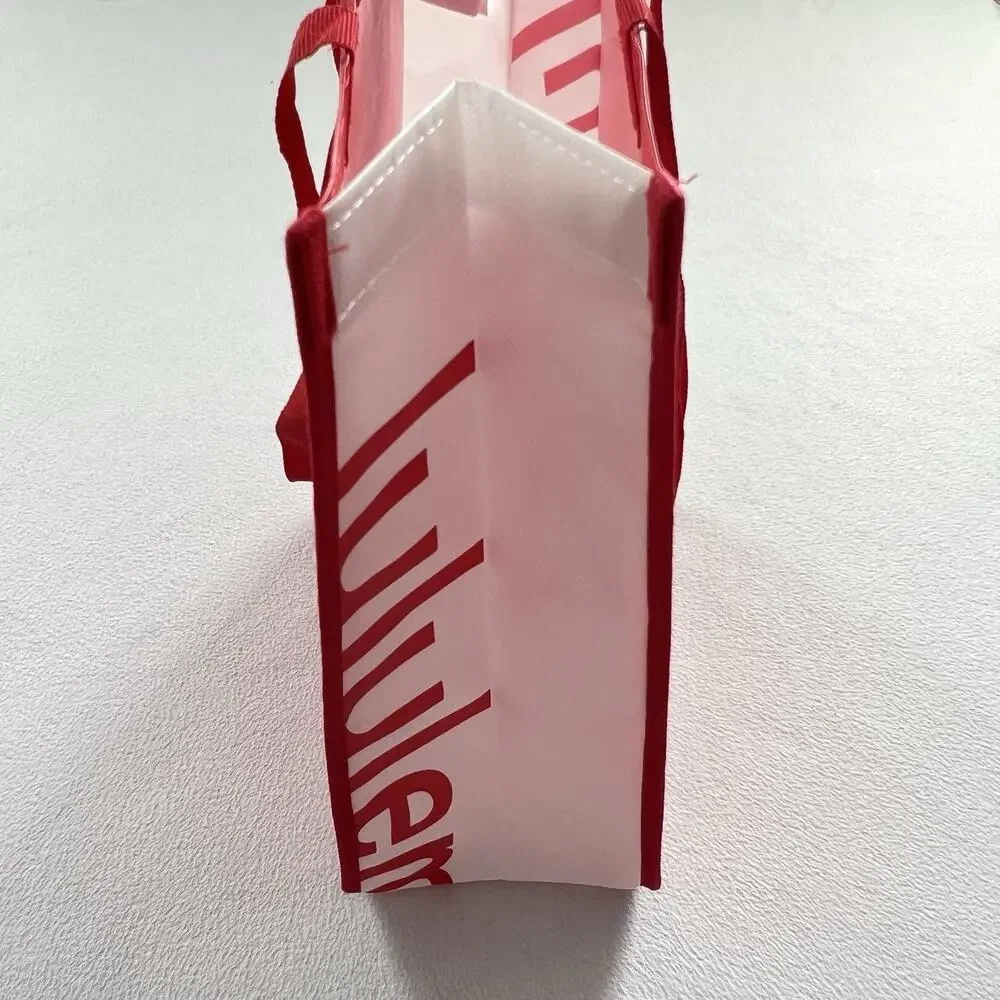 Lululemon Red White Logo Large Eco Reusable Snap Tote Bag Gym Shopping Gift